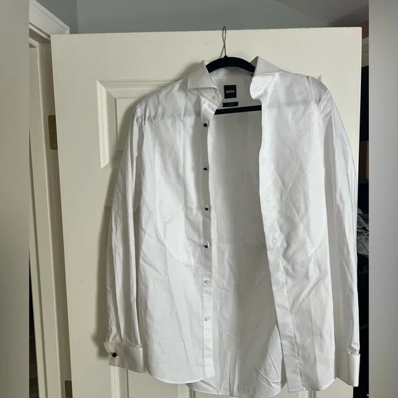 Boss Hank slim fit easy iron bibbed tuxedo shirt - Picture 2 of 12